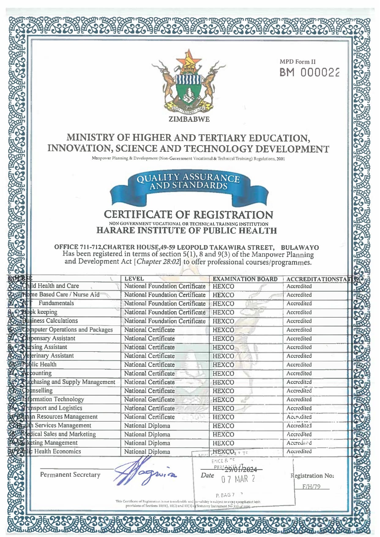 Bulawayo HIPH HEXCO License